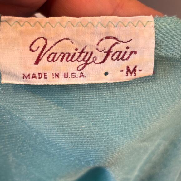 Vintage Vanity Fair Aqua Blue Pajamas 2 piece set Womens small Lace VNeck Button - Picture 6 of 9